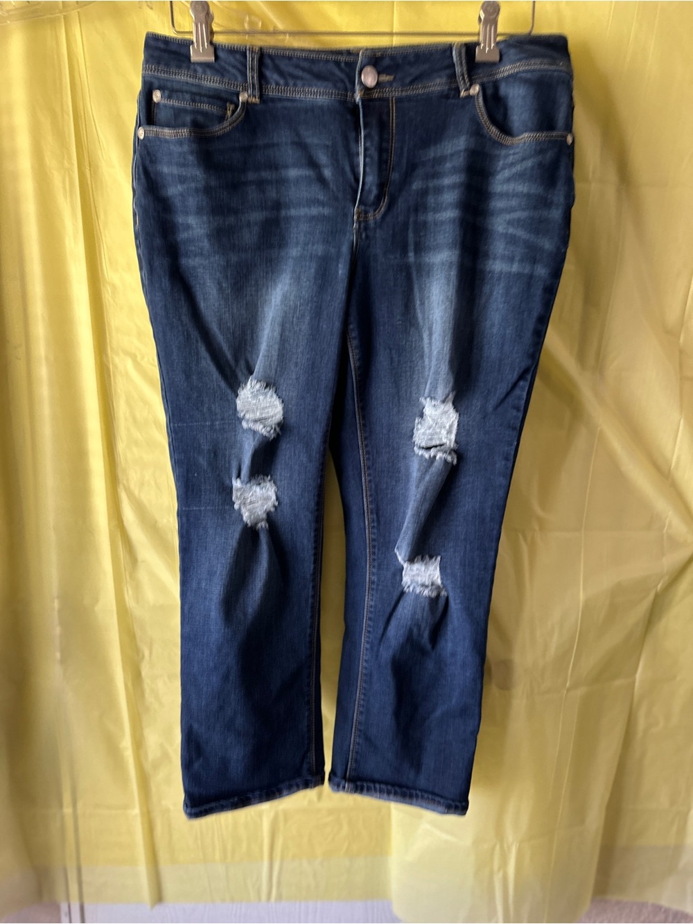 Women’s Dark Blue Distressed Ankle Jeans
